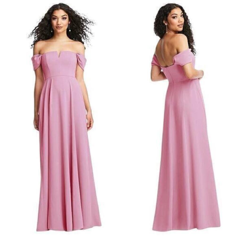 Dessy Collection Off the Shoulder Pleated Cap Sleeve Maxi Dress Powder Pink 18